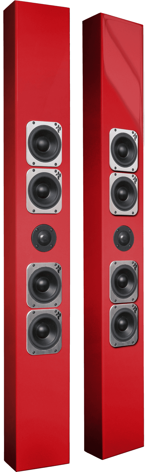 A pair of Totem Acoustic Tribe V on-wall loudspeakers in Fire