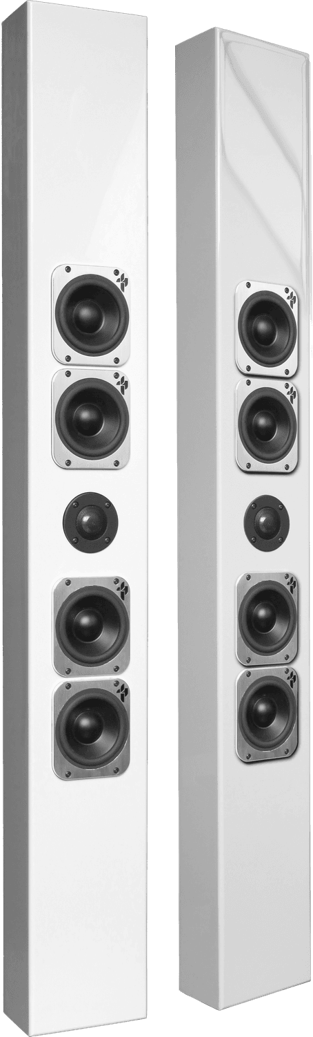 A pair of Totem Acoustic Tribe V on-wall loudspeakers in Ice